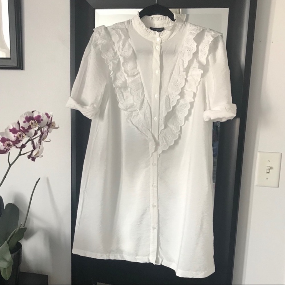 NWOT Topshop Poplin Ruffle Shirt Dress